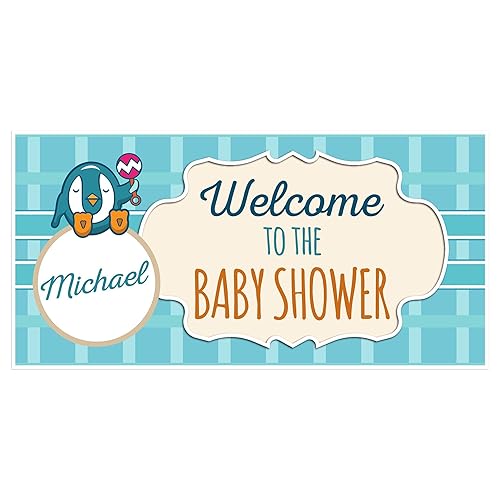 Amazon Com Penguin Baby Shower Banner Personalized Party Backdrop