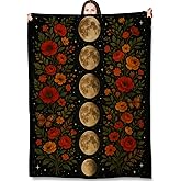 Turamurra Moon Phase Throw Blanket Gifts for Adults Kids, Celestial Floral Blankets for Living Room Bedroom Decor, Fuzzy Warm Flannel Plush 50"x60"