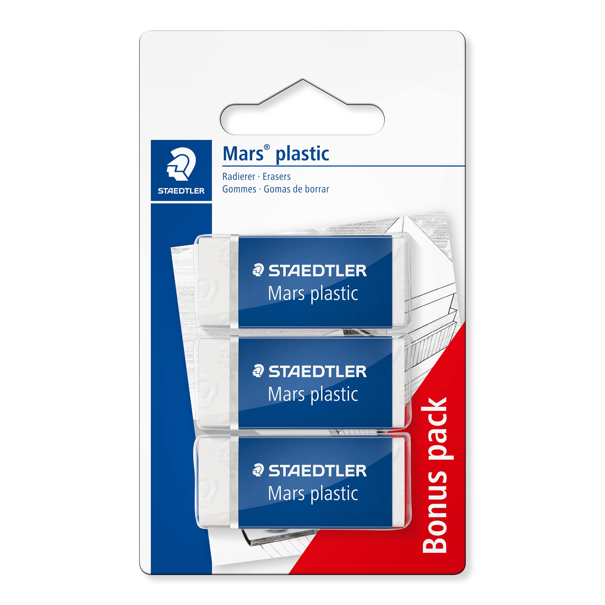 STAEDTLER 52653ABK3D Mars Plastic Mini erasers, Pack of 3, White