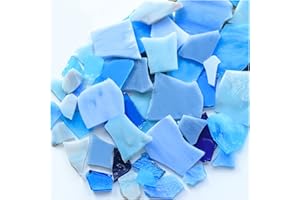 SMANTA Iridescent Glass Mosaic Tiles for Crafts, 7oz Irregular Shapes Mixed Stained Glass Sheets Mosaic Projects Supplies Kits for Home Decoration - Blue Series