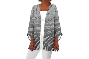 SHUSUEN Cardigan Sweater for Women Retro Print 3/4 Sleeve Blouse Tops Coat Casual Duster Cardigans Lightweight Jackets