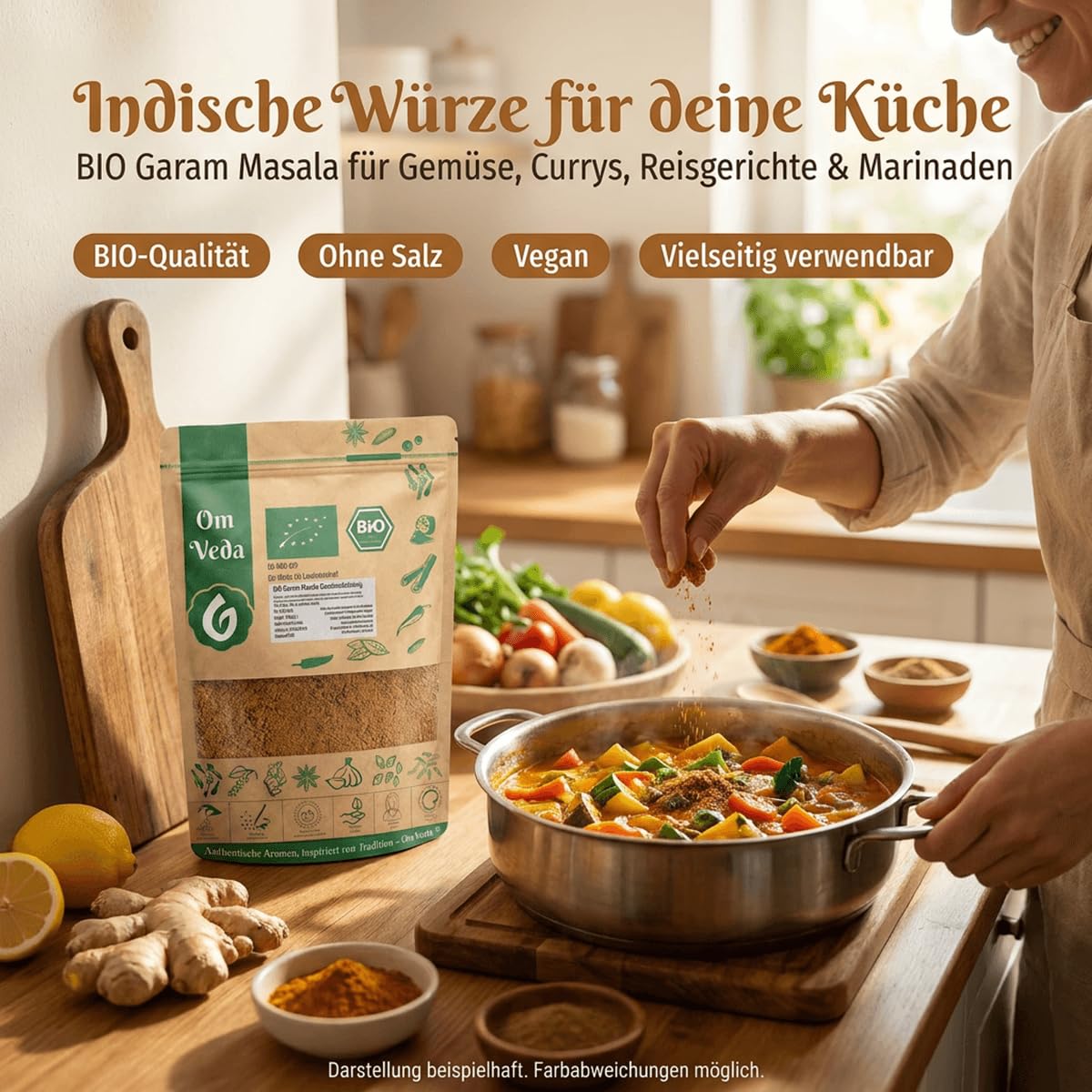 BIO Garam Masala Gewürzmischung 150g | Aromatische Premium Gewürzmischung für Currys, Eintöpfe, Chutneys, Marinaden | Fein gemahlen, ohne Salz | Vegan, glutenfrei, ohne Zusatzstoffe | OmVeda 4