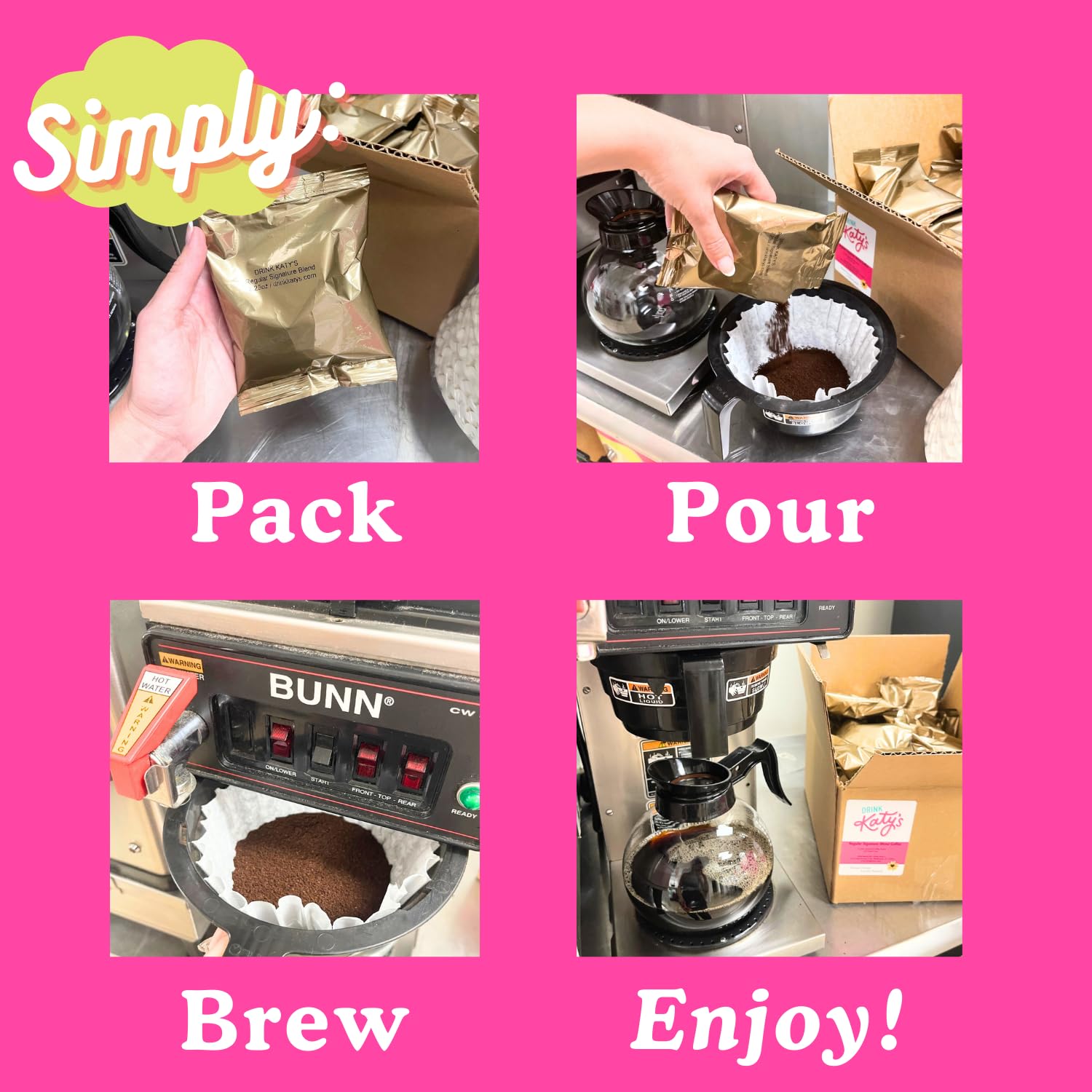 Katy's Craft Coffee Packs | Bulk 12-Cup Packets for Home, Cafés & Offices | Pre-Measured 2.25oz Size | Smooth Medium-Dark Roast | 30-Count Case (360 Cups) | Pairs with Large Coffee Filters | Woman-Owned Brand