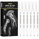 HNIHUY White Gel Pens,1mm, 0.8mm Fine Point Opaque White Archival Ink Pen for Black Paper Drawing, Sketching, Illustration, B