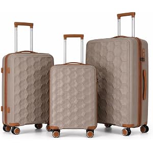 LUXARIV 3-Piece PP Hardshell Luggage Set, Lightweight Suitcases with 4 Silent Spinner Wheels & TSA Lock, 20"/24"/28", Coffee