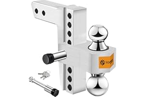 TOPBEE Aluminum Adjustable Trailer Hitch Fits 2-inch Receiver, 8-inch Drop, Solid Tube Hitch -12,500 LBS, 2 and 2-5/16 inch Balls-312008