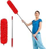 Fogray Extendable Feather Duster with Telescopic Pole Microfiber Bendable Red