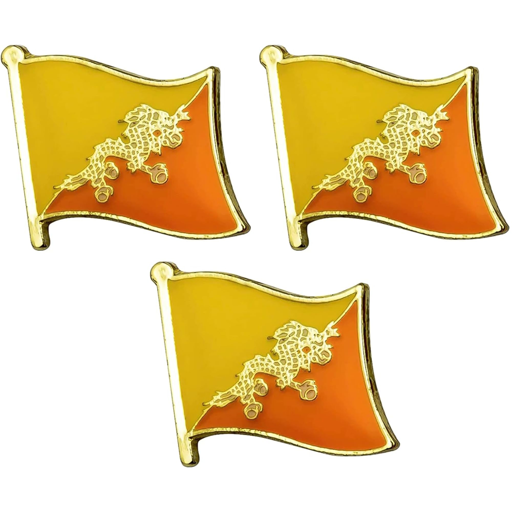 3 X Bhutan National Country Flag Lapel Metal Enamel Pin Badge