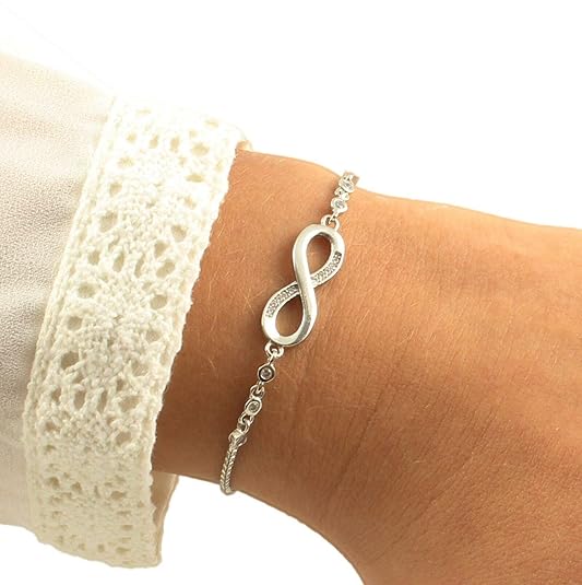JAHAMOTA® Armband unendlichkeitszeichen Damen 925 Silber Infinity Frauen mit funkelnden Schmucksteinen, verstellbar, für Imme
