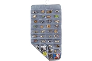 TabEnter Double-Sided Jewelry Hanging Organizer Display Hanger Small Tools Holder with 80 Clear Pockets (Gray)