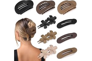 9 PCS Flat Hair Clips - 3 Styles Flat Claw Clips Hair Accessories for Women & Girls,Thick to Thin Hair Secure Hold(Neutral Ma