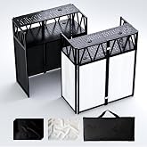 RDCMKL Two-Tier DJ Table Stand Portable Booth - 40" Dual-Layer Heavy Duty Metal DJ Stand with Laptop Shelf &amp; 8 Scrims, Foldable DJ Event Facade with Adjustable Feet for Mobile DJ, Club, Weddings (Double Layer)