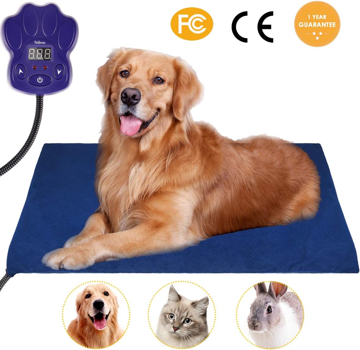 Heating Pads for Pets, 2018 Upgraded Electric Heating Pad for Dogs &Cats Warming Dog Beds Pet Mat Activated with Chew Resistant Cord Soft Removable Cover 19.7X19.7IN Blue (Blue-New)