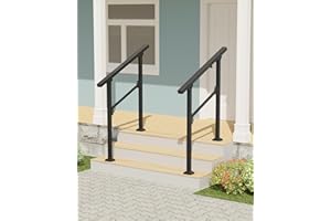 TITECK Hand Rails for Outdoor Steps, 2 Pack 3 Step Handrail & Deck Railing, Railings for Outdoor Steps, Metal Railing for Stairs, Stair Railing, Porch Railing Kit, 2-3 Step Wrought Iron Railing, Black