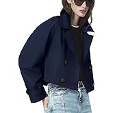 ELLEVEN Womens Cropped Trench Coat, Casual Double Breasted Short Jackets Long Sleeve Loose Fit Fall Coats Fashion Outwear