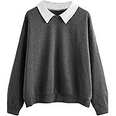 SweatyRocks Women's Contrast Collar Drop Shoulder Casual Long Sleeve Pullover Sweatshirt Tops