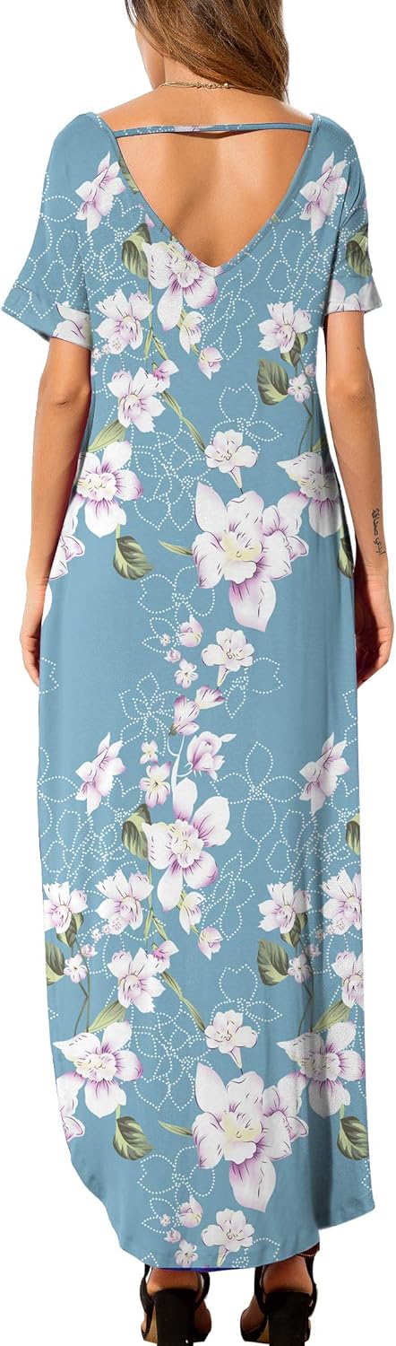 GRECERELLE Women's Casual Loose Pocket Long Dress Short Sleeve Split Maxi Dresses at  Women’s Clothing store