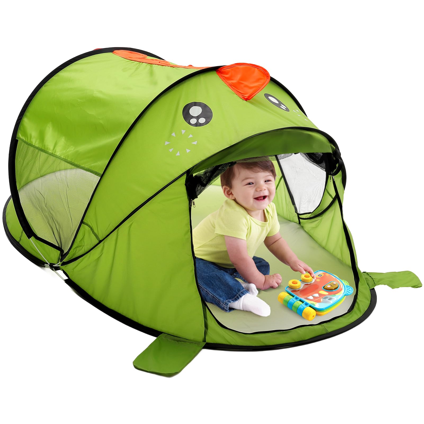 BTGGG Kids Pop Up Tent for Indoor Outdoor Children Play House for Toddlers 2 3 4 Years Old, Foldable Portable Toddler Playhouse Christmas Birthday Gift for Age 3-8 Kids 182 x 96 x 82cm, Green Dinosaur
