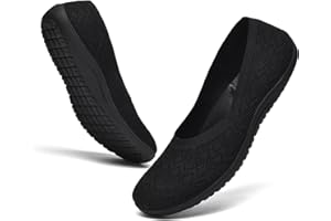 DEXJEWU Women's Wide Toe Box Flats Shoes Knit Ballet Flat Slip-on Dress Walking Comfort Shoes