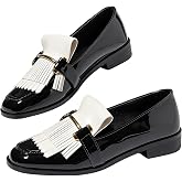 QIJOZXN Tassel Loafers for Women Fashion Patent Leather Slip On Low Heel Dress Shoes Comfortable Business Work Shoes