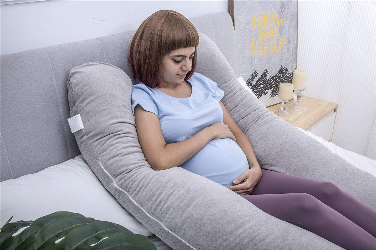 MOON PINE Pregnancy Pillow, U Shaped Full Body Pillow for Maternity Support, Sleeping Pillow with Velour Cover for Pregnant Women (Gray): Home & Kitchen