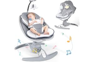 Lovouse Electric Portable Baby Swing with Remote, 3 Speeds, Music, Adjustable Recline, Harness - For 5-20 lbs Infants and Toddlers, Gray