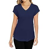 Smile Fish Women Short Cap Sleeve V Neck T-Shirts Casual Loose Fit Tops Summer Top Tees