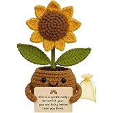 PERZUMI Crochet Sunflower with Positive Messages | Handmade Crochet Flower Desk Decor | Emotional Support Gift for Teacher, Friend, Coworkert | Light Brown Pot