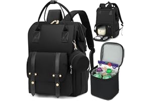 ROSEGIN Breast Pump Backpack & Diaper Bag with Cooler, Fits Spectra S1 S2 Medela, Pumping Bag for Work, Fits 15.6" Laptop, 15 Pockets, Reinforced Zippers, Pacifier Case, Stroller Straps, Black