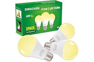 DingChen Grow Light Bulbs, A19 Full Spectrum Light Bulb, 9W Plant Grow Lights Bulbs (100W Equivalent), E26 Base, for Indoor Plants, Herbs, Flowers, Vegetables, 3 Pack