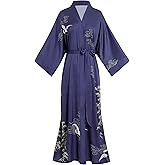 Aensso Long Soft Lightweight Silky Kimonos Robes for Women, Luxury Japanese Floral Womens Kimono Robe
