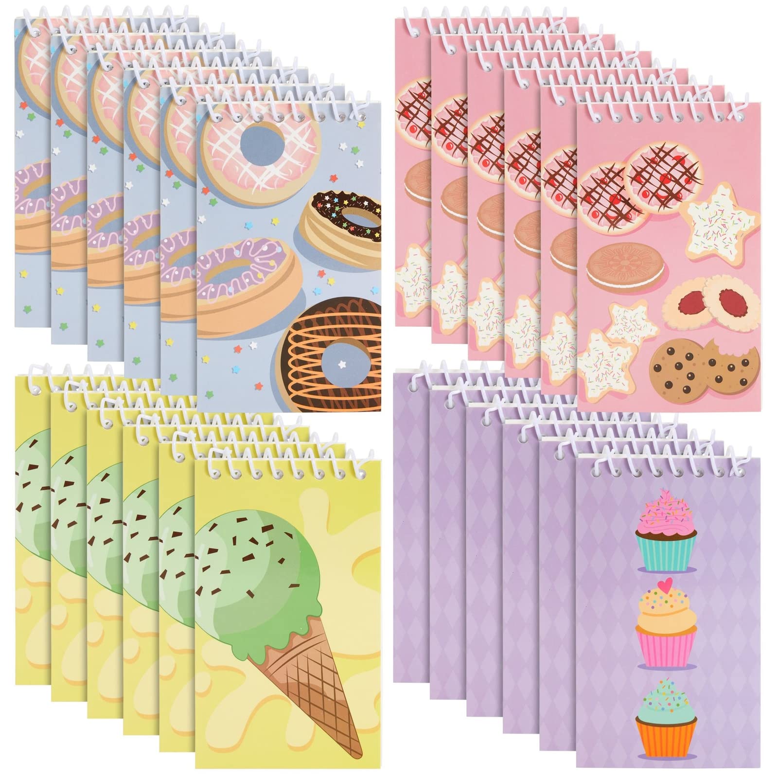 24-Pack Spiral Notepads with 4 Dessert Designs, Lined, 7,6 x 12,7 cm