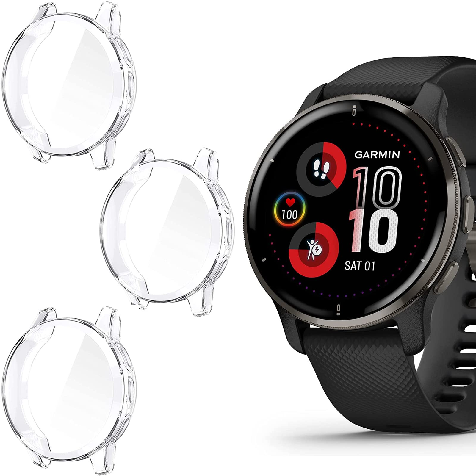 Venu 2 Plus Case, onetuo All-Around Protective TPU Bumper Cover Screen Protector Case Cover Compatible for Garmin Venu 2 Plus Smartwatch (3 pack-Clear+Clear+Clear)