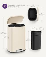 SONGMICS 50 L Kitchen Bin Pedal Soft Close Steel Inner Bucket Sand Beige view 7