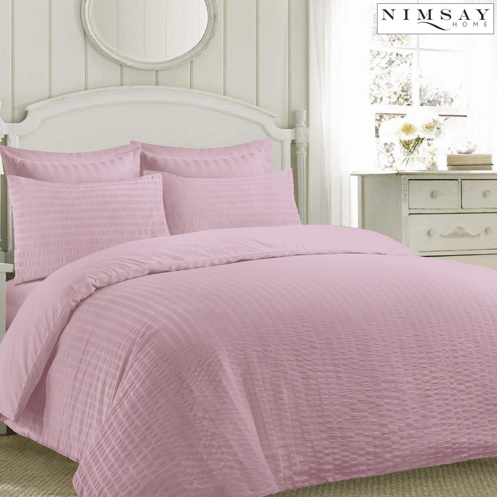 Nimsay Home Jasmine Seersucker Duvet Cover with Pillow Cases Bedding Set (Rose, Super King)
