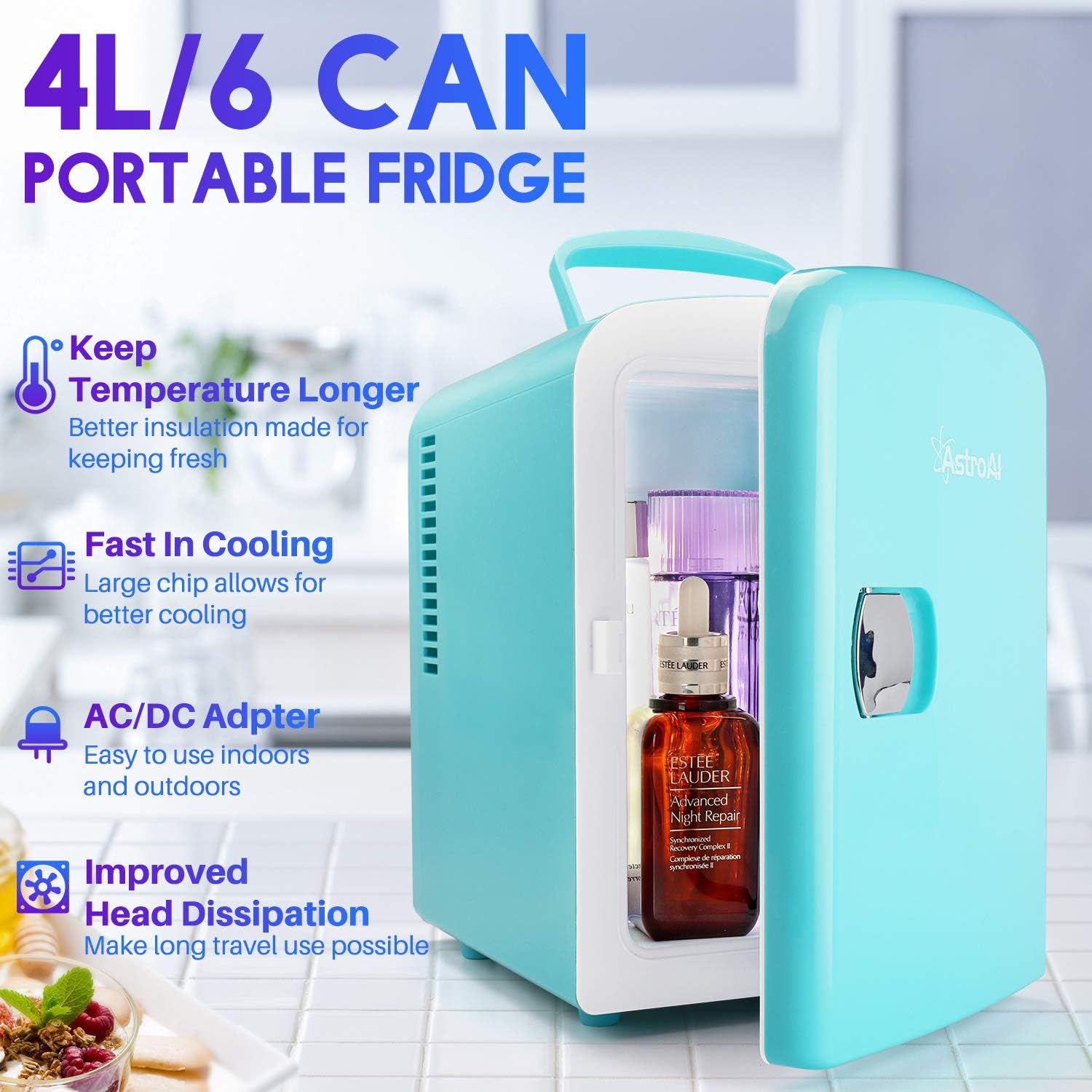AstroAI Mini Fridge 4 Litre/6 Can Portable AC/DC Powered Thermoelectric