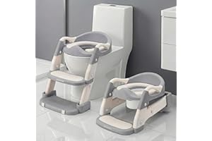 SereneLife 2-in-1 Potty Chair & Potty Training Seat with Step Stool Ladder - Height Adjustable Kids/Toddler Toilet Seat with Stable Anti-Slip Design, Cushioned Seat & Splash Guard For Boys Girls