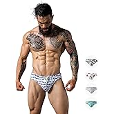 F plus R Men's Low Rise Swimwear Briefs Print Bikini Swimsuit Adjustable Drawstring Removable Pad