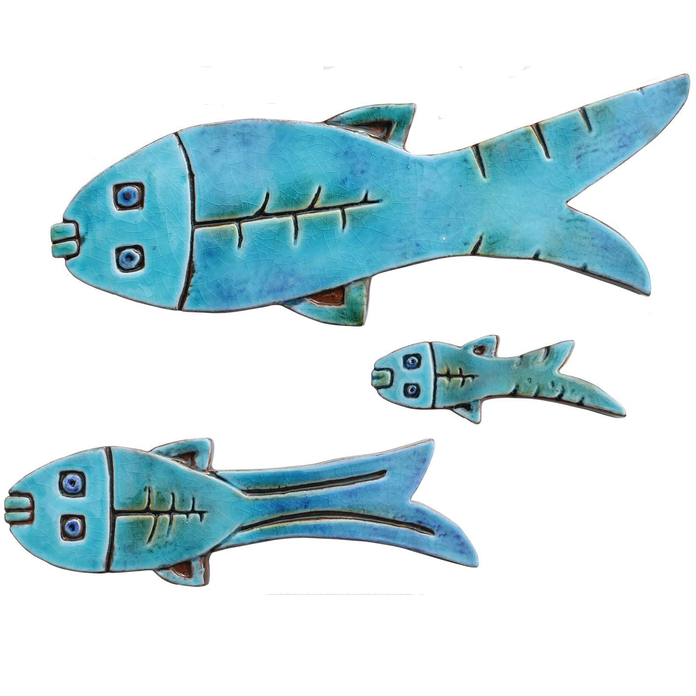 Amazon Com Ceramic Fish Set 3 Slim Wall Art Handmade