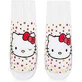Toynk Hello Kitty Polka Dot Portrait 9-Ounce Stemless Fluted Glassware, Set of 2 | Toasting Champagne Glass Cups For Wine, Mimosas, Cocktails | Home Bar & Kitchen Essentials, Cute Housewarming Gifts