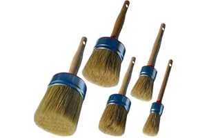 POL BRUSH Set of 5 Stencil & Wax European Professional Round Paint Brushes - Natural Bristle Wooden Handle - for Chalk, Wax, Acrylic, Oil, Stain, Varnish - for Art, Decor, Walls, Furniture, Woods
