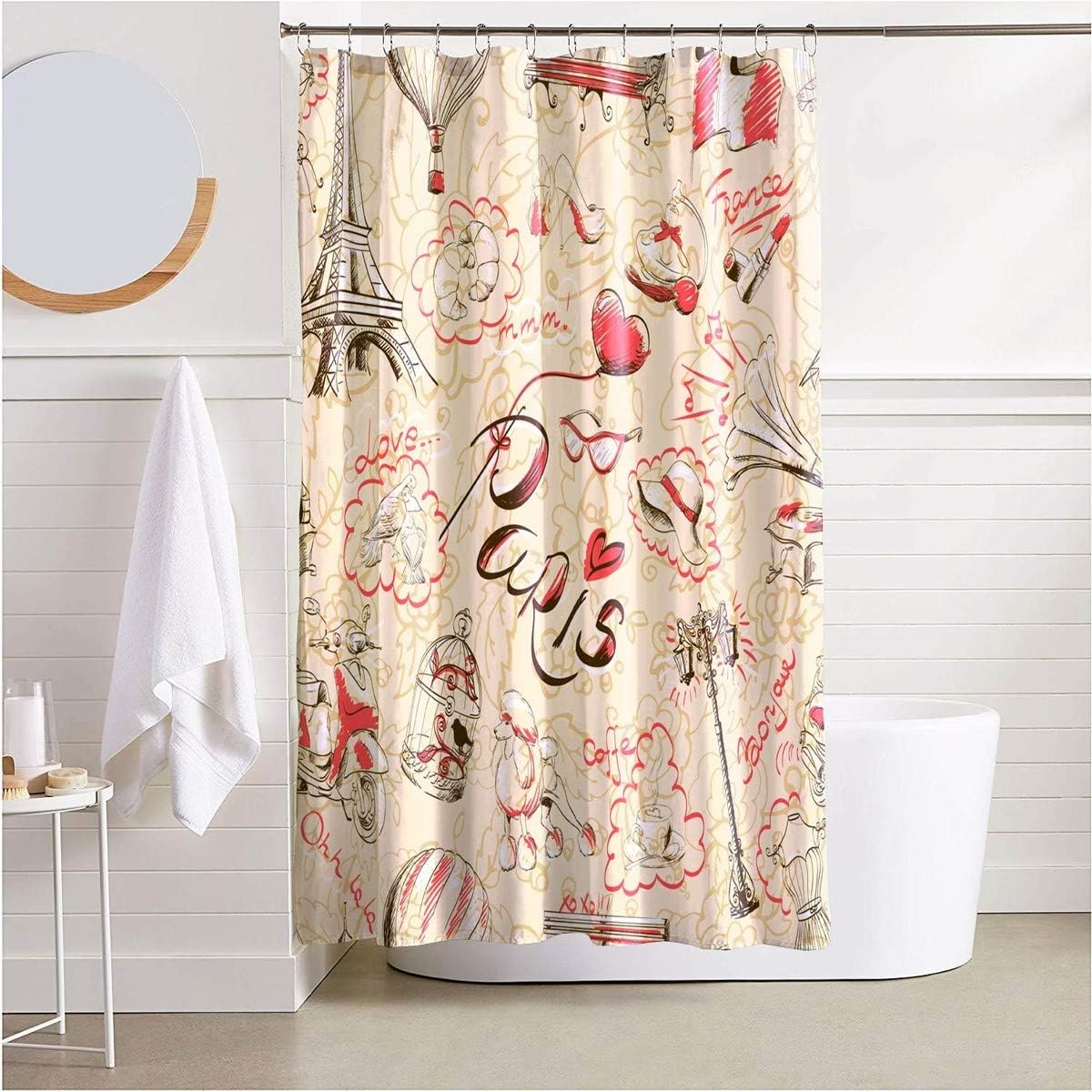Amazon Com Hmwr Paris Eiffel Tower Fabric Shower Curtain Fashion Romantic Love Bathroom Decor Weighted Shower Curtain For Bathtub Showers 72 X 72 Vintage Home Kitchen