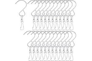 MFDSJ 24 Pcs Swivel Clip Hanging Hooks, Stainless Steel 360 Degree Rotating Windsock Clips for Hanging Wind Chimes, Plants, Bird Feeder, Crystal, Birdcage