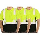 FATONE Hi Vis T Shirt Class 2 High Visibility Safety Shirts for Men Breathable Construction Work Mesh Short Sleeve with Pocket, 3PCS, Black Bottom Yellow 2XL