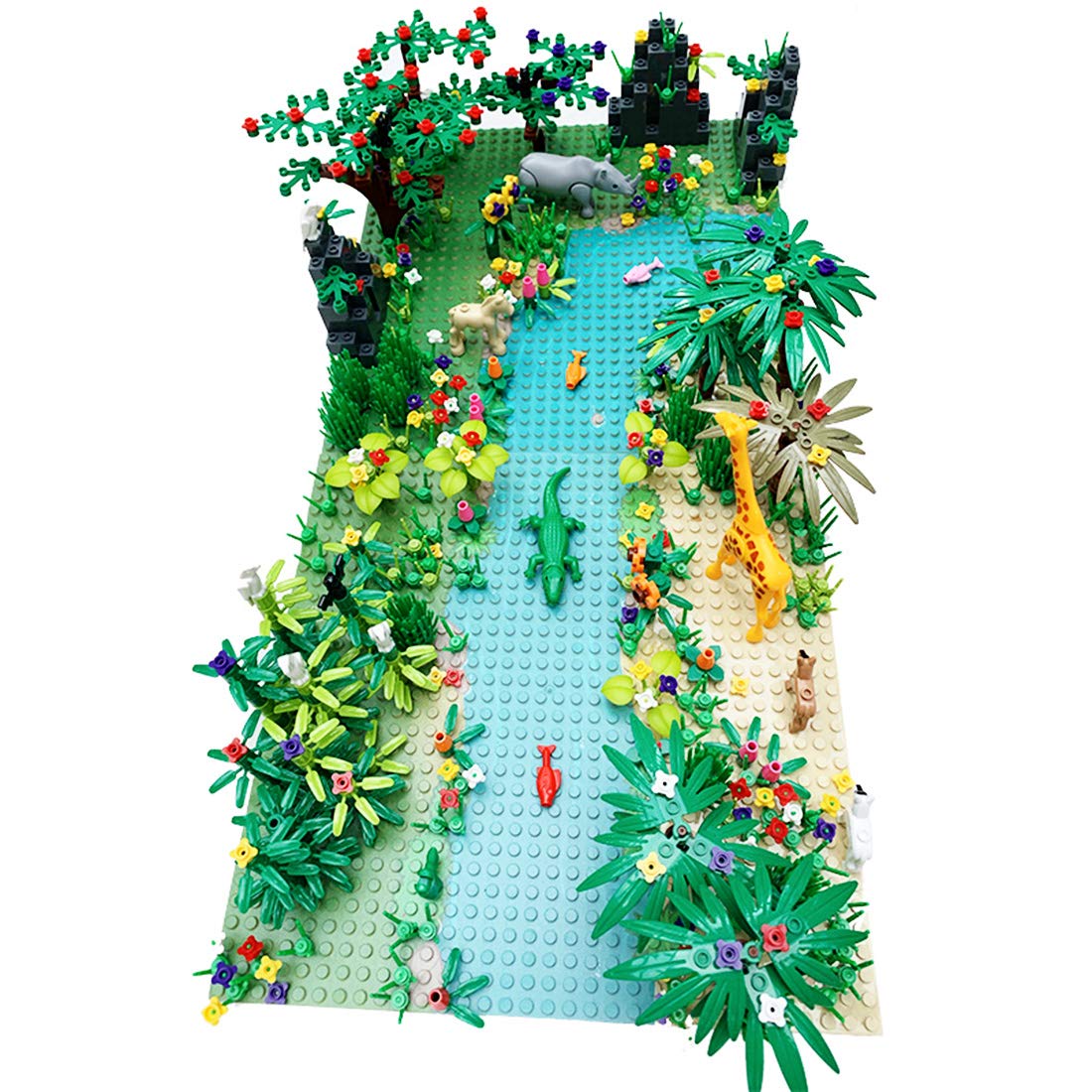 FenglinTech Forest Garden Park Building Block Toy Set with Base Plates Rainforest Plants Tree Flowers Bricks Accessories Jungle Building Kit Compatible with Major Brands