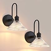 Vikdio Wall Sconce Set of 2, Black Vintage Light Fixtures with Round Clear Glass Lampshade, Hardwired Sconces Wall Lighting f
