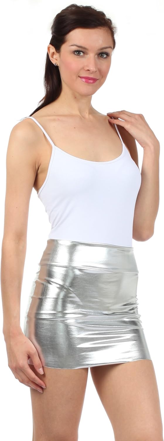 Sakkas Women's Shiny Metallic Liquid Mini Skirt at  Women’s Clothing store
