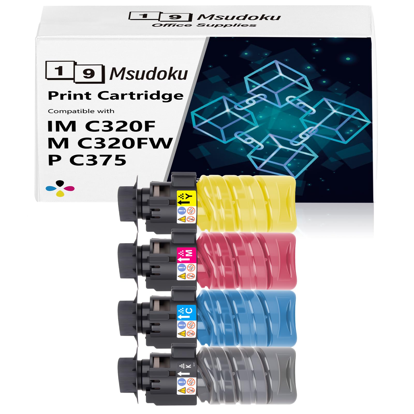 Photo 1 of Msudoku IM C320 IM C320F Toner Cartridge Compatible for Ricoh IM C320 Toner Cartridge 842726 842727 842728 842729 for Ricoh IM C320F MC 320FW P C375 Printer (4-Pack,Black,Cyan,Yellow,Magenta)