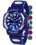 Juboos Kids Watch Analog with 7 Colorful Night Lights Boys Girls Waterproof Soft Strap Kids Time Teaching Quartz Wristwatch for Ages 5-18