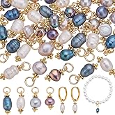 WADORN 40pcs 4 Styles Natural Cultured Freshwater Pearl Charms, 18-21mm Mixed Color Natural Pear Pendant Charms Pearls Dangle Charm with Brass Loops for Earring Bracelet Necklace DIY Jewelry Making